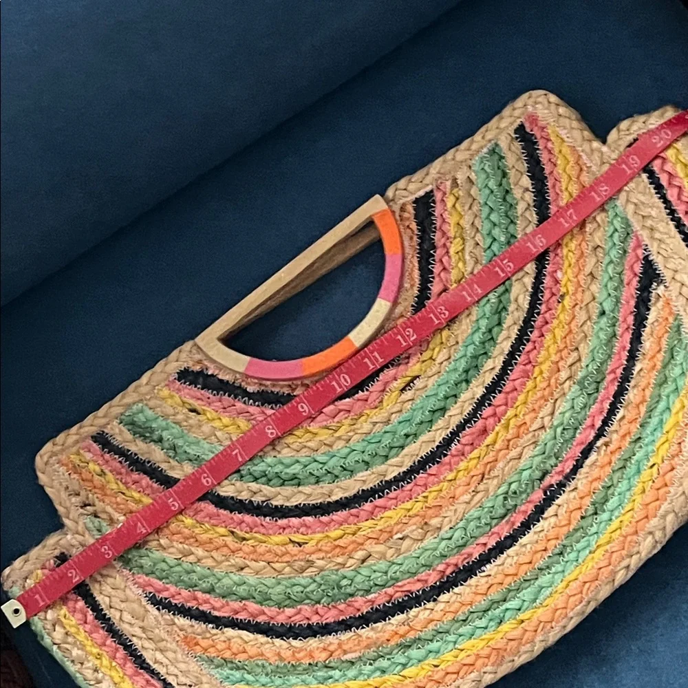 Shirtless Chicago rainbow jute purse wood handles beach vacation resort Boho